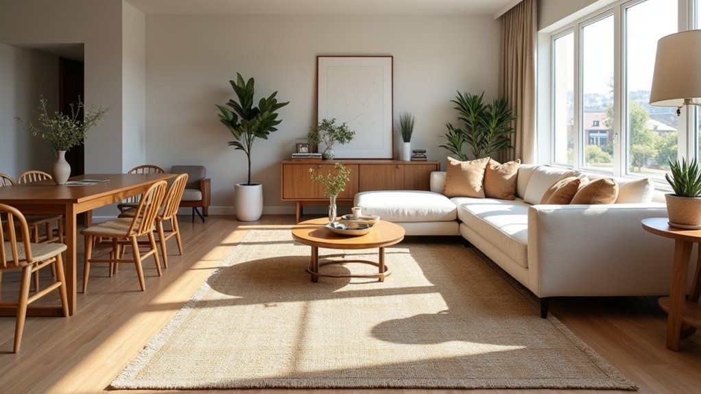 layered rugs create visual harmony