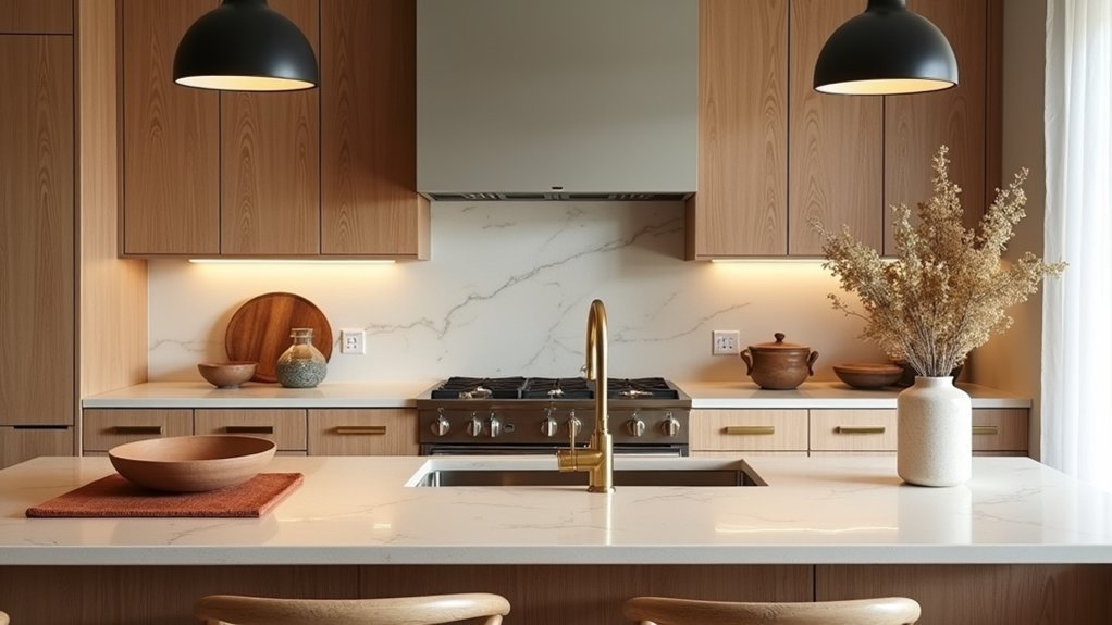 warm metallic accents throughout